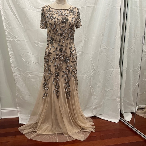 Adrianna Papell Taupe Pink Beaded Gown Size 4, - Picture 1 of 6